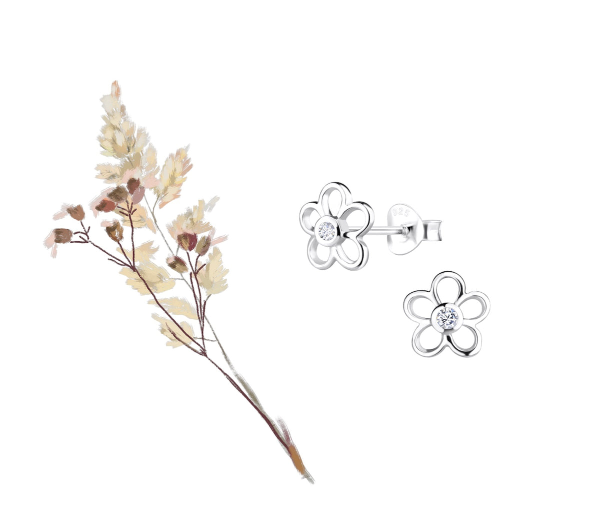 Sterling Silver Cubic Zirconia Flower Earrings