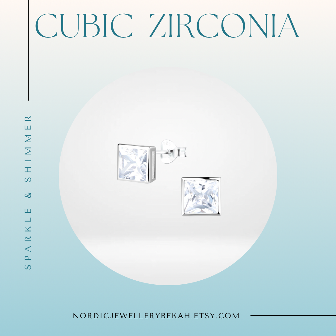 Sterling Silver Square Set Cubic Zirconia Earrings