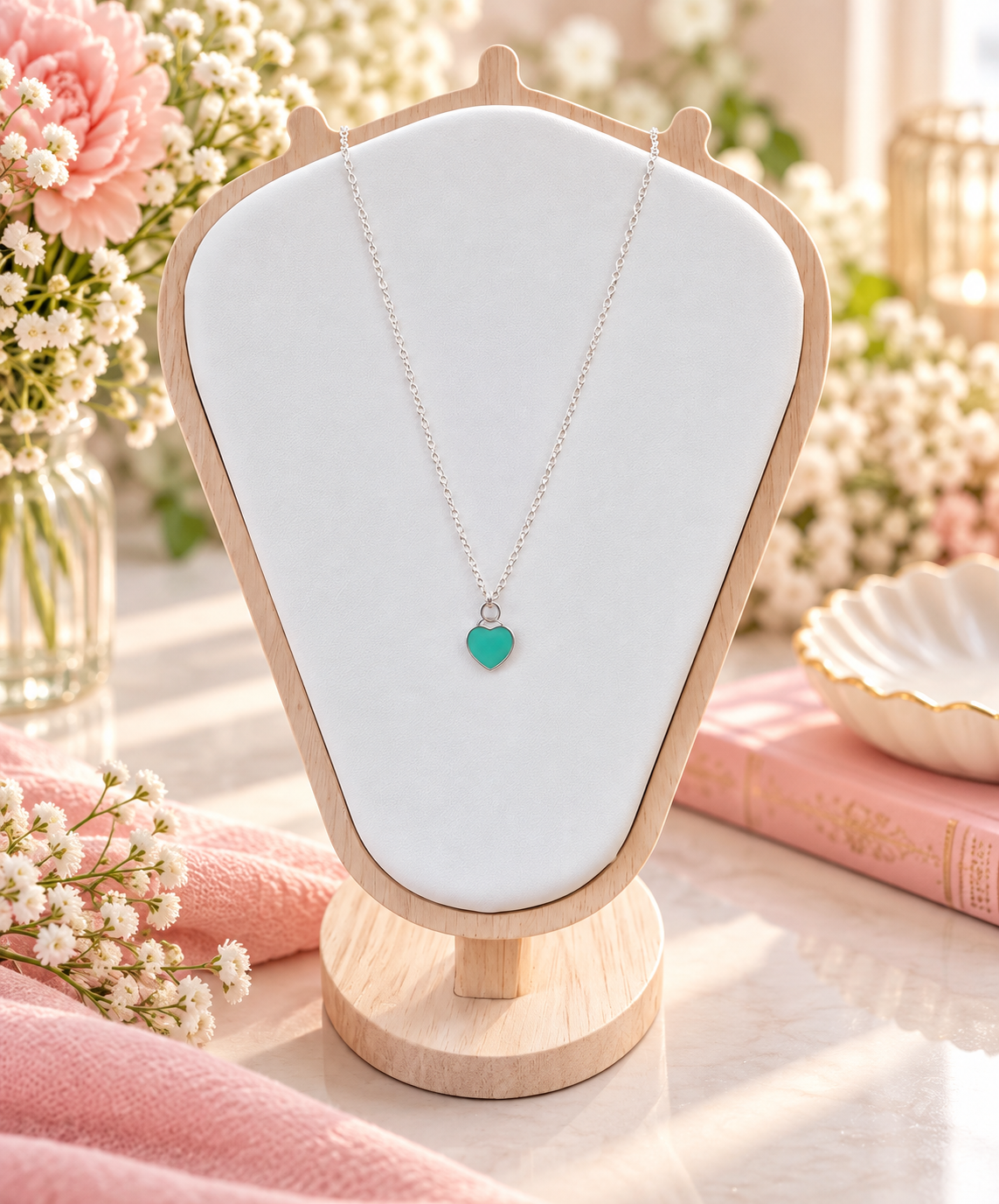 Sterling Silver Mint Heart Necklace