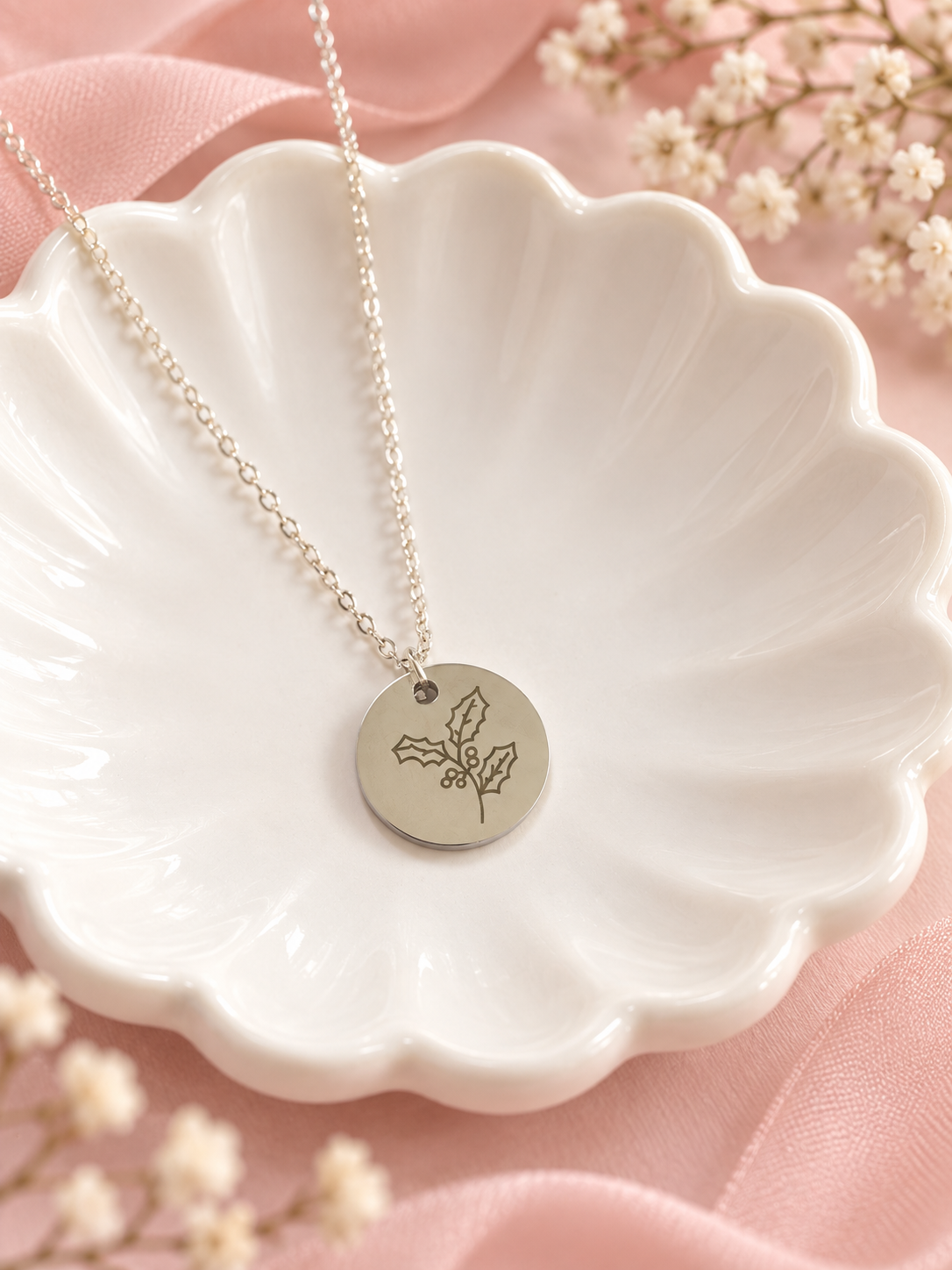 Silver Birth Month Flower Necklace