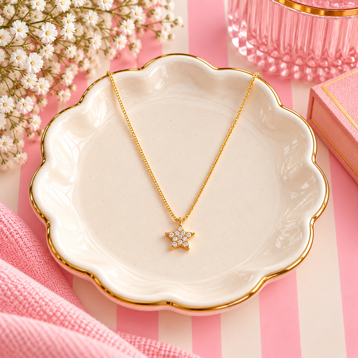 Sterling Silver 14K Gold Plated Star Necklace