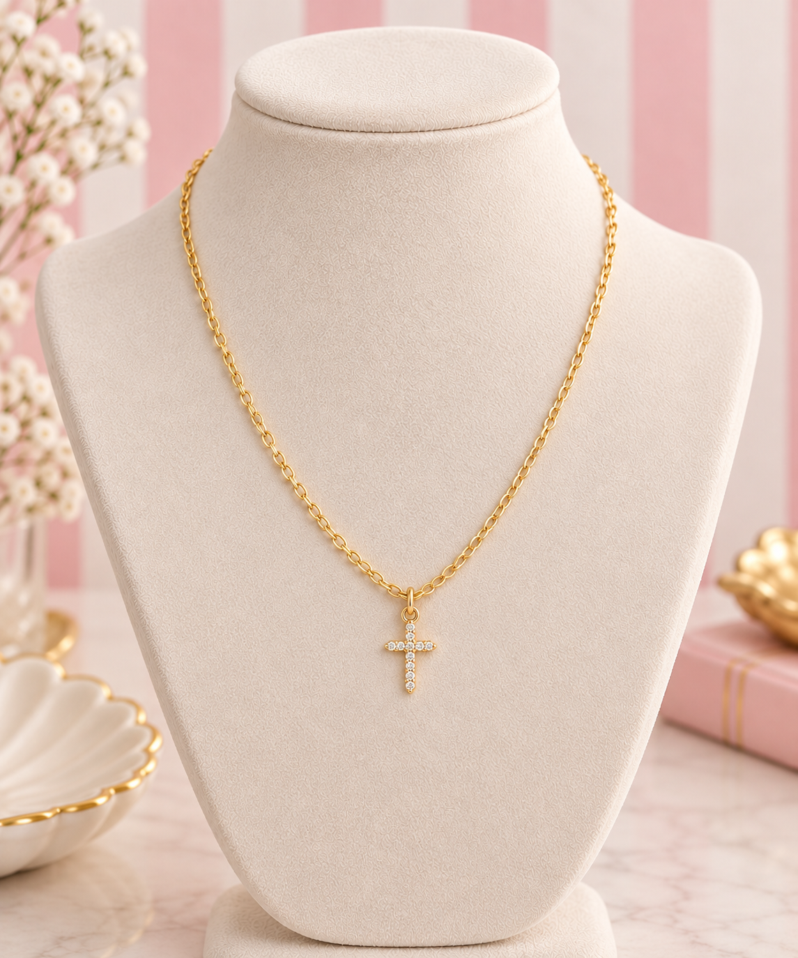 ✨ Gold Crystal Cross Pendant Necklace ✨
