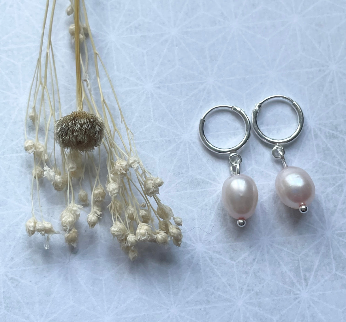 Sterling Silver Powder Pink Freshwater Pearl 10mm Hoops and Necklace Set