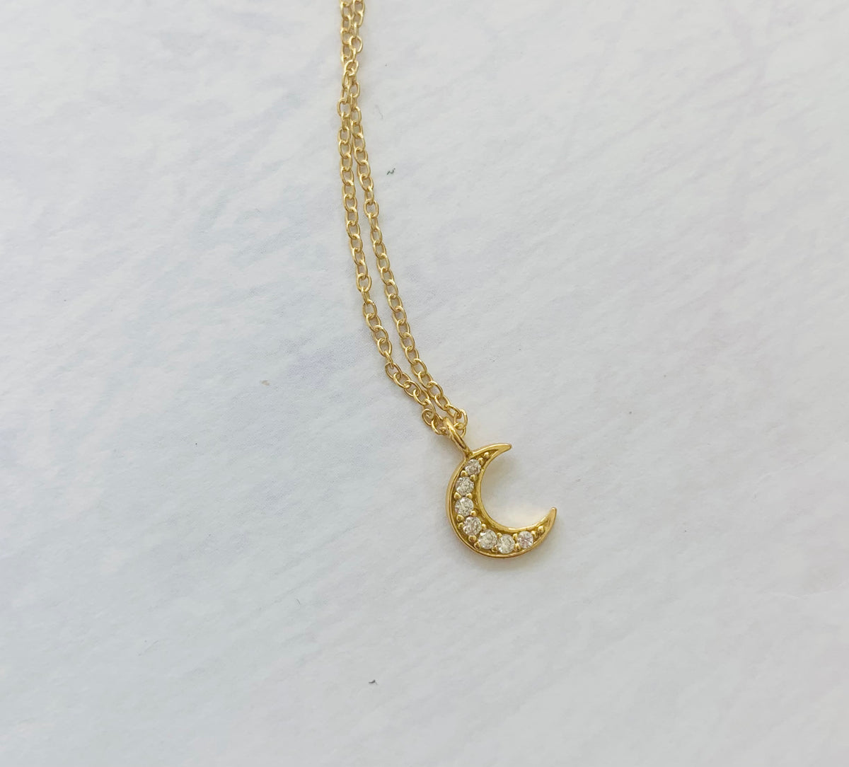 Gold Cubic Zirconia Crescent Moon Necklace