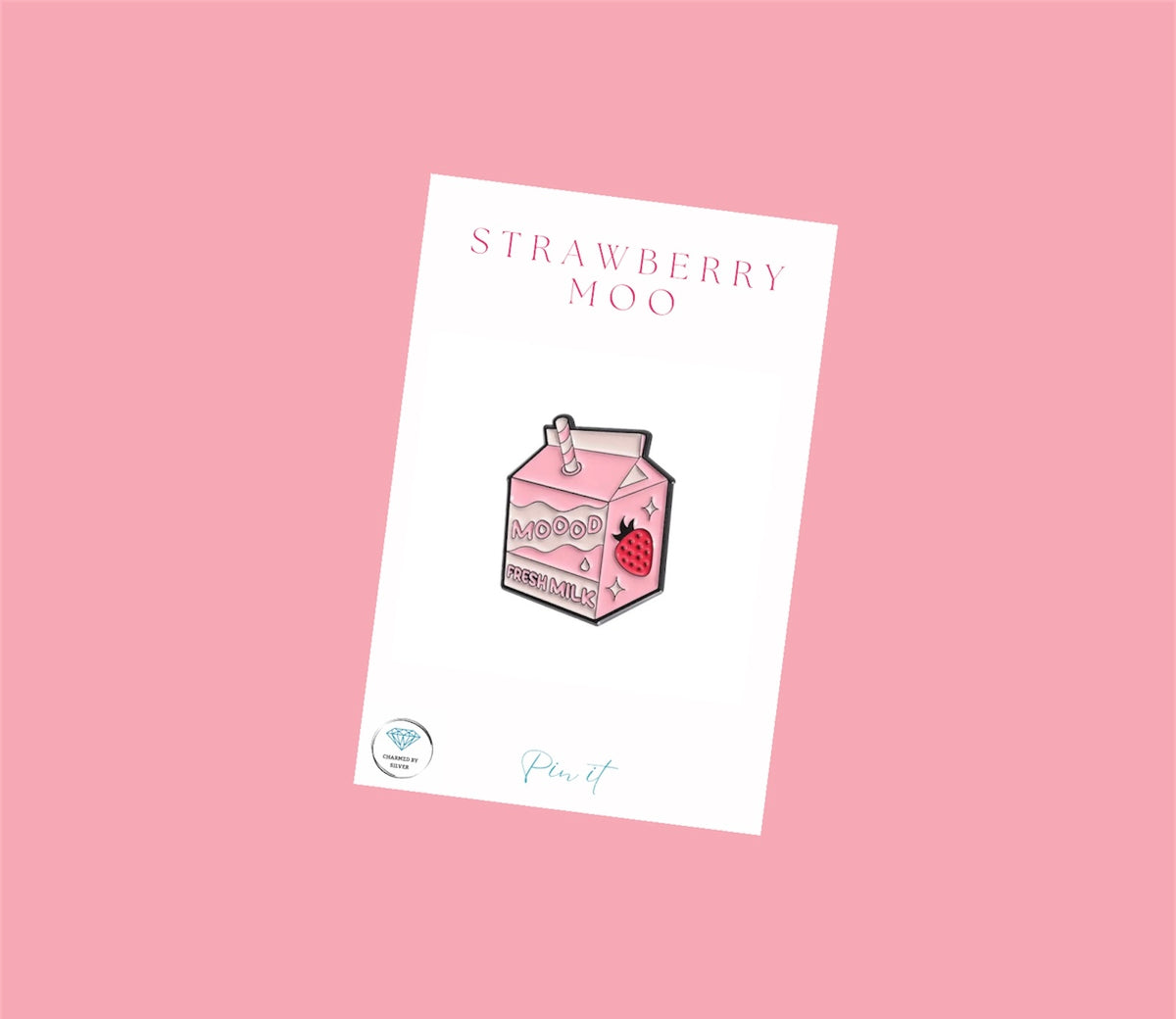 Strawberry Moo Strawberry Milkshake Enamel Pin