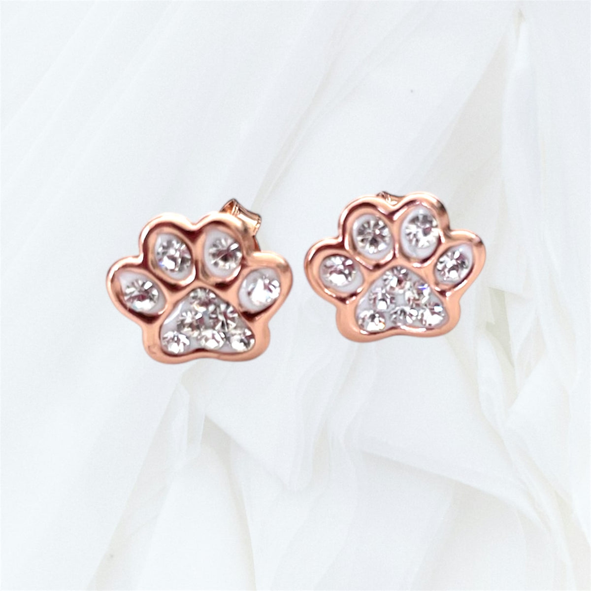 Sterling Silver Cubic Zirconia Dog Paw Earrings