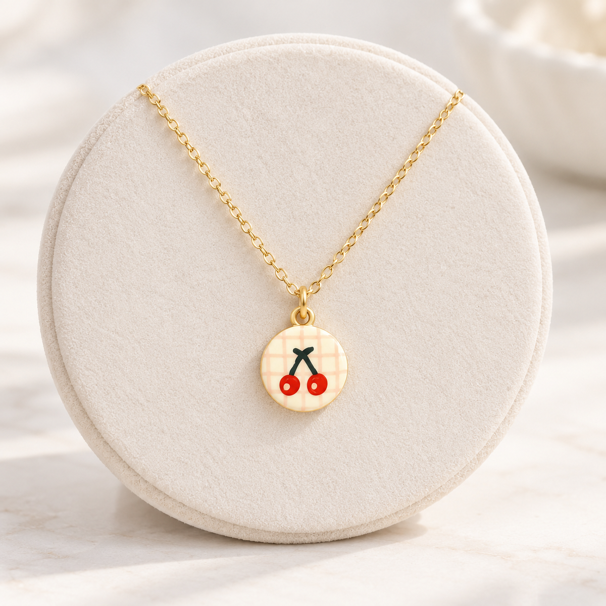 Gold Cherry Charm Necklace