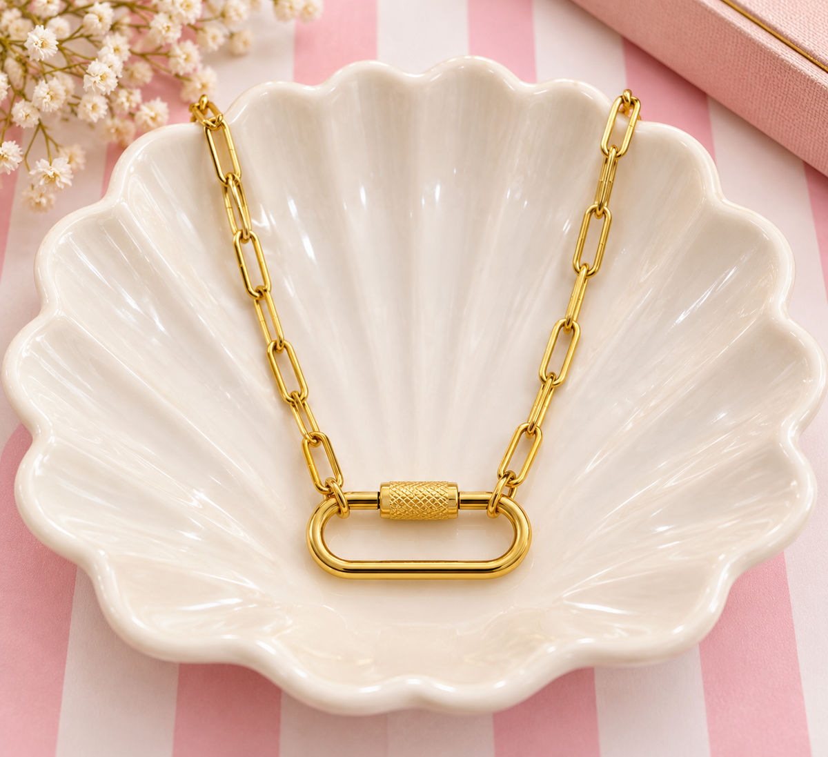24k Gold Plated Carabiner Clip Charm Necklace Chain - add your charms