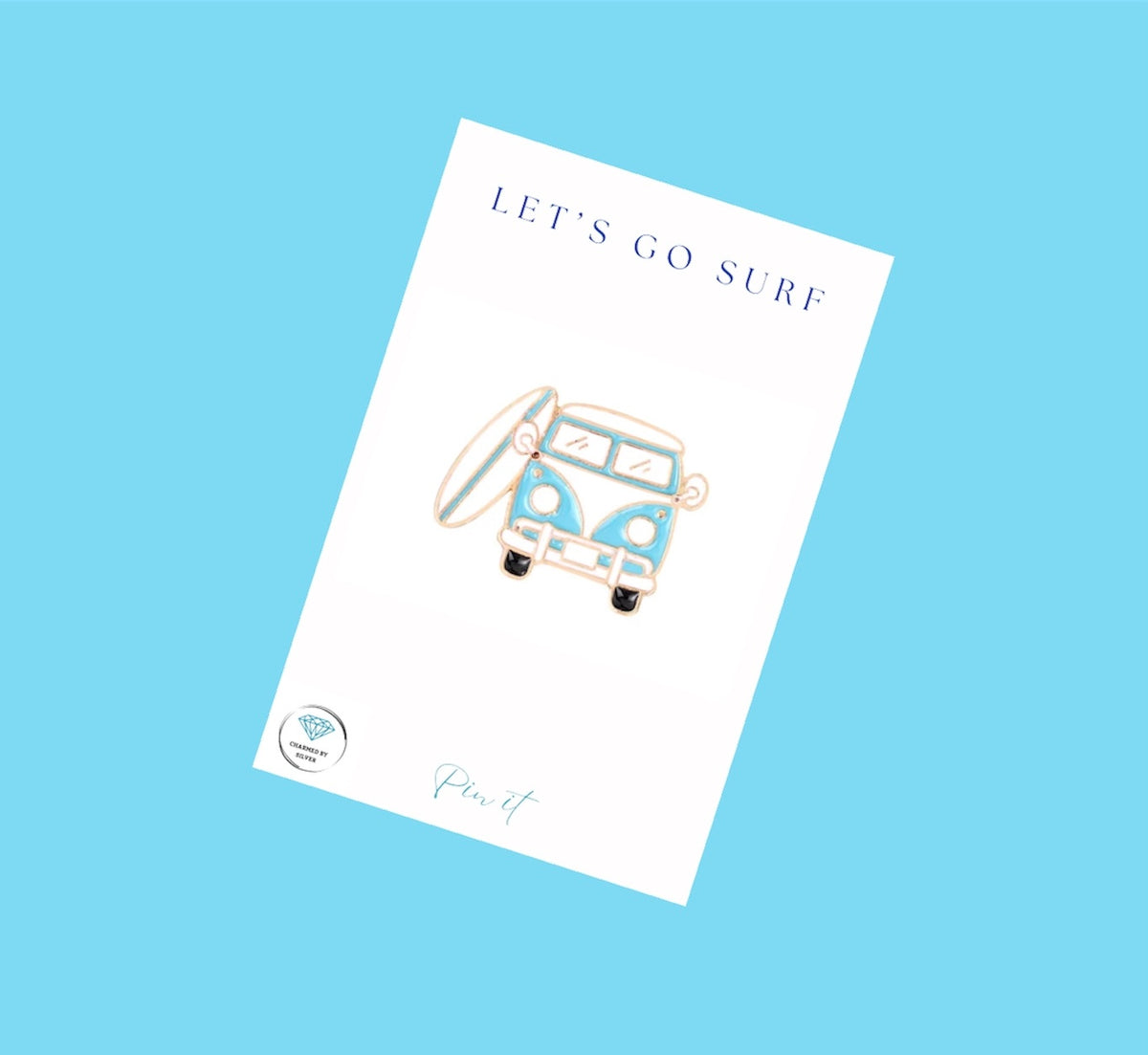 Let's Go Surf Camper Van & Surf Board Enamel Pin
