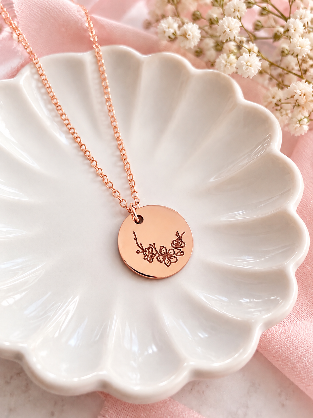 Rose Gold Birth Month Flower Necklace