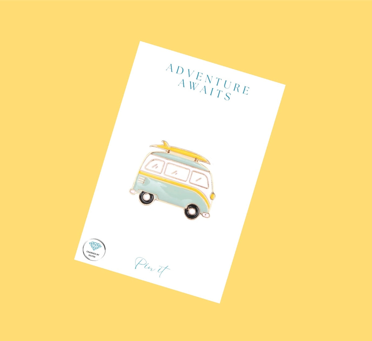 Adventure Awaits Camper Van & Surf Board Enamel Pin
