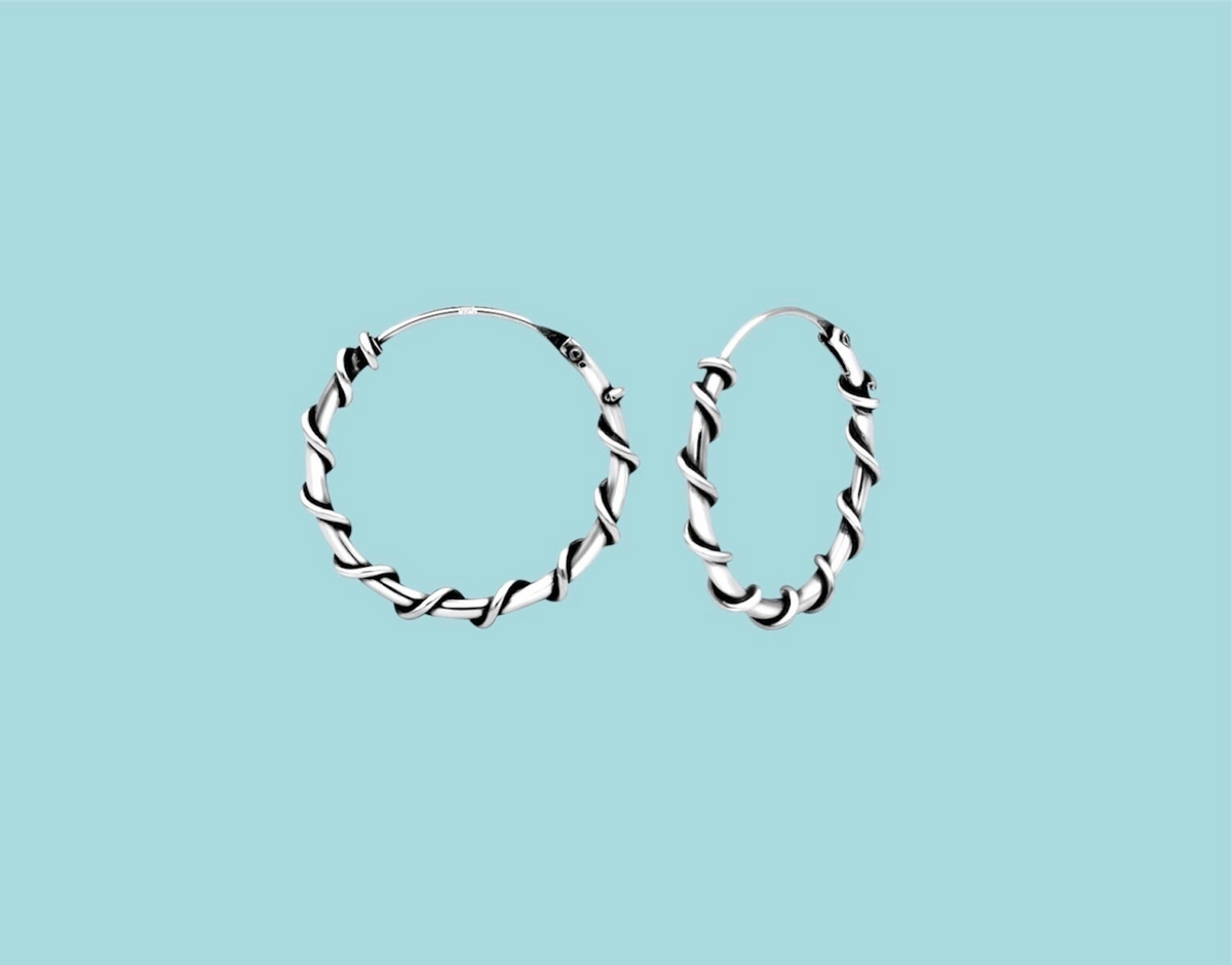 Sterling Silver Bali Twist Hoop Earrings
