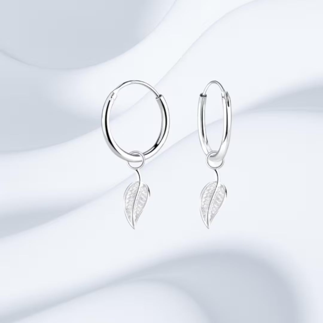 Sterling Silver Leaf Hoops