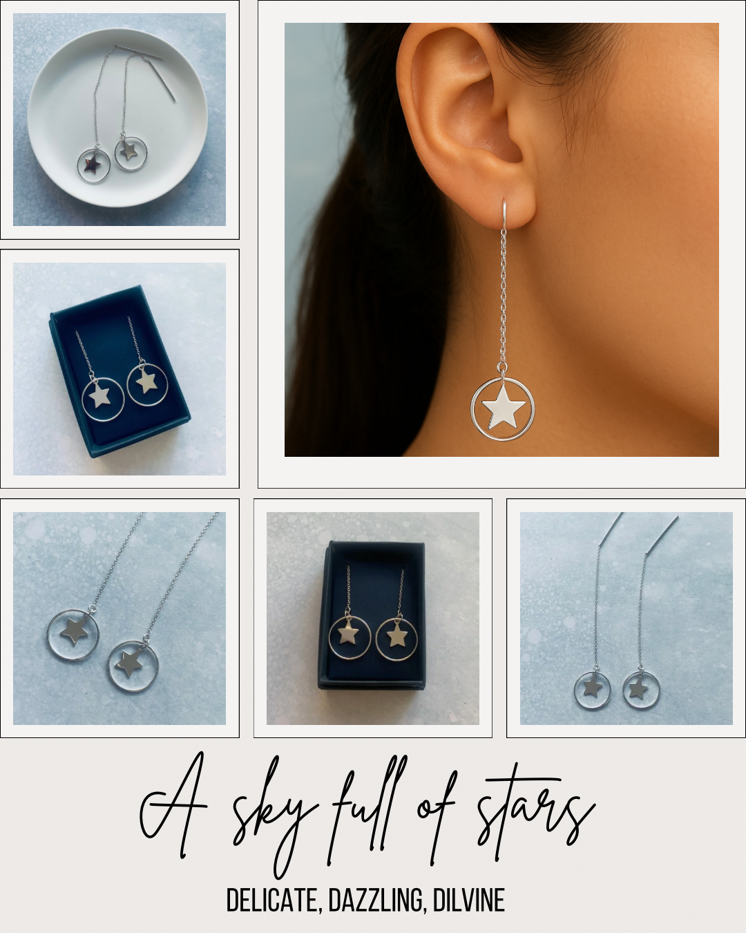 Sterling Silver Star Threader Earrings