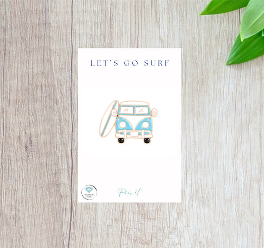 Let's Go Surf Camper Van & Surf Board Enamel Pin