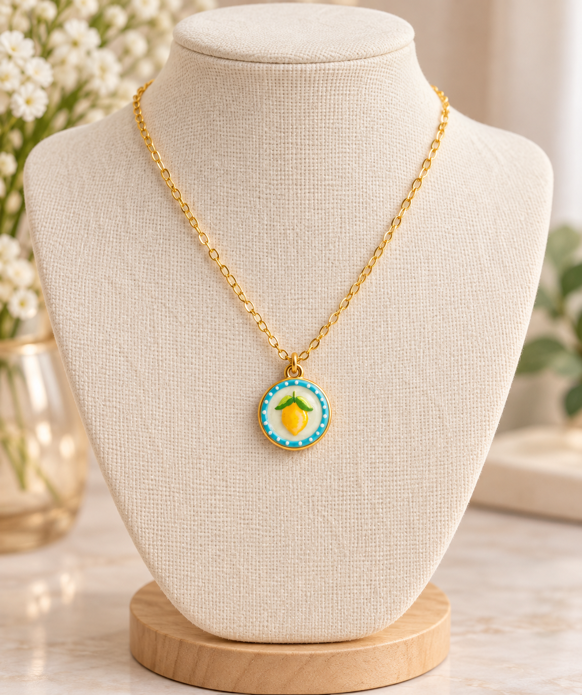 Gold Lemon Pendant Charm Necklace