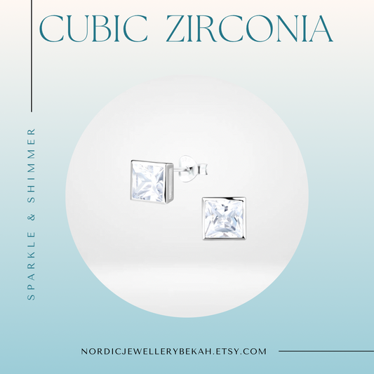 Sterling Silver Square Set Cubic Zirconia Earrings