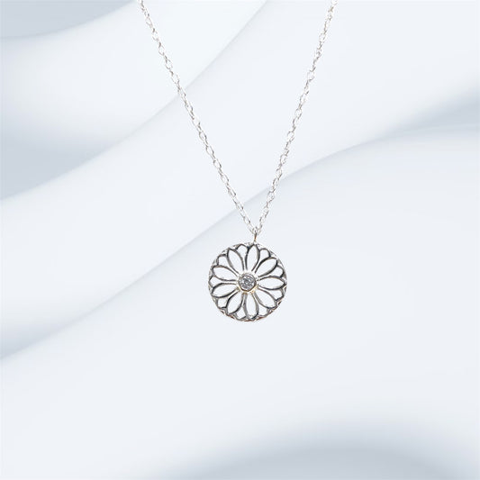 Sterling Silver Daisy Flower CZ Necklace