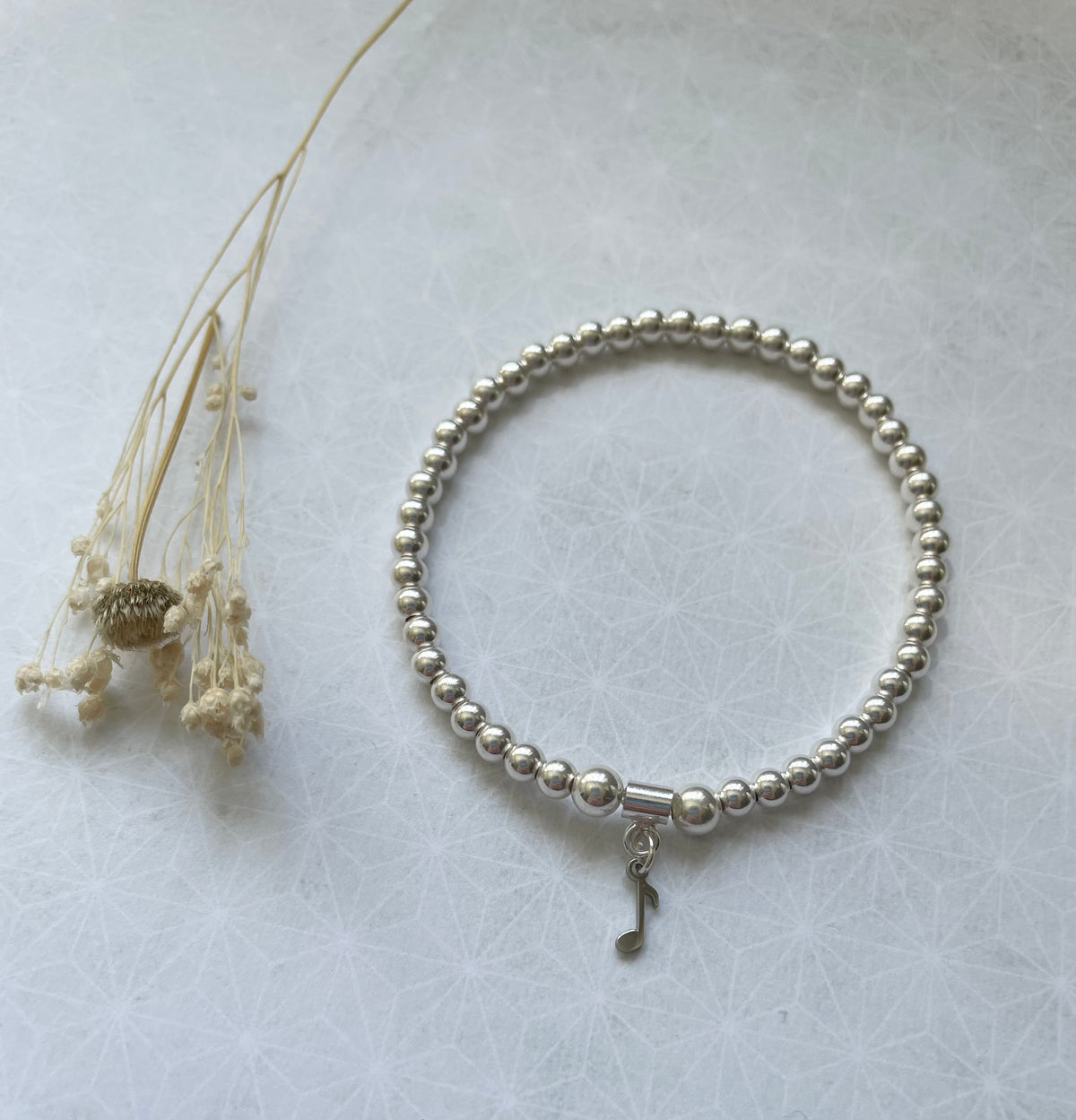 Sterling Silver Bead Music Note Bracelet