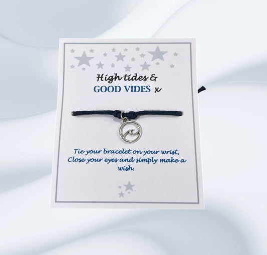 High Tides Good Vibes Wave Wish bracelet - choose your colour
