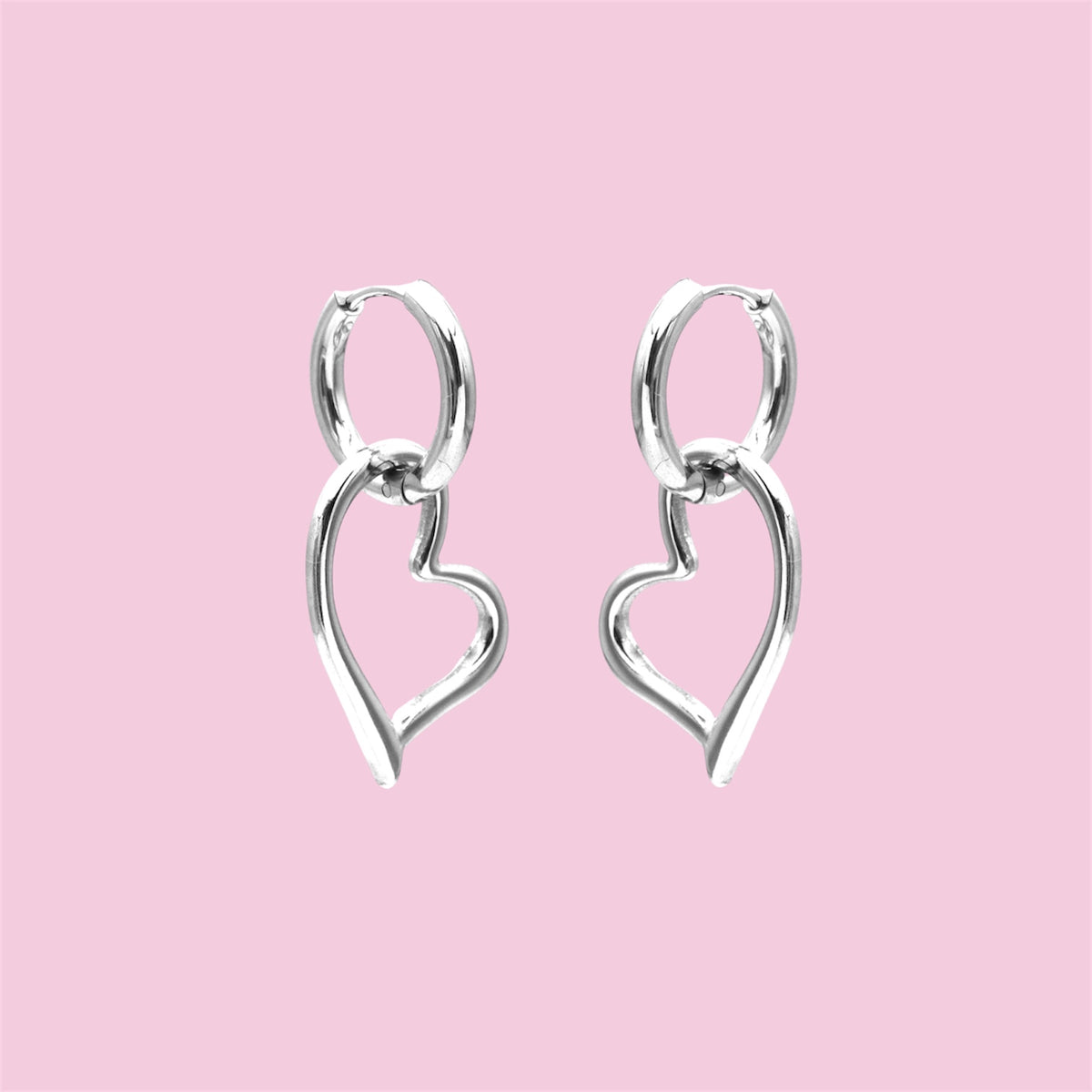 Silver Tone Heart Hoop Earrings