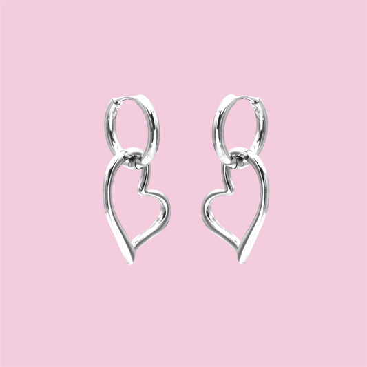 Silver Tone Heart Hoop Earrings
