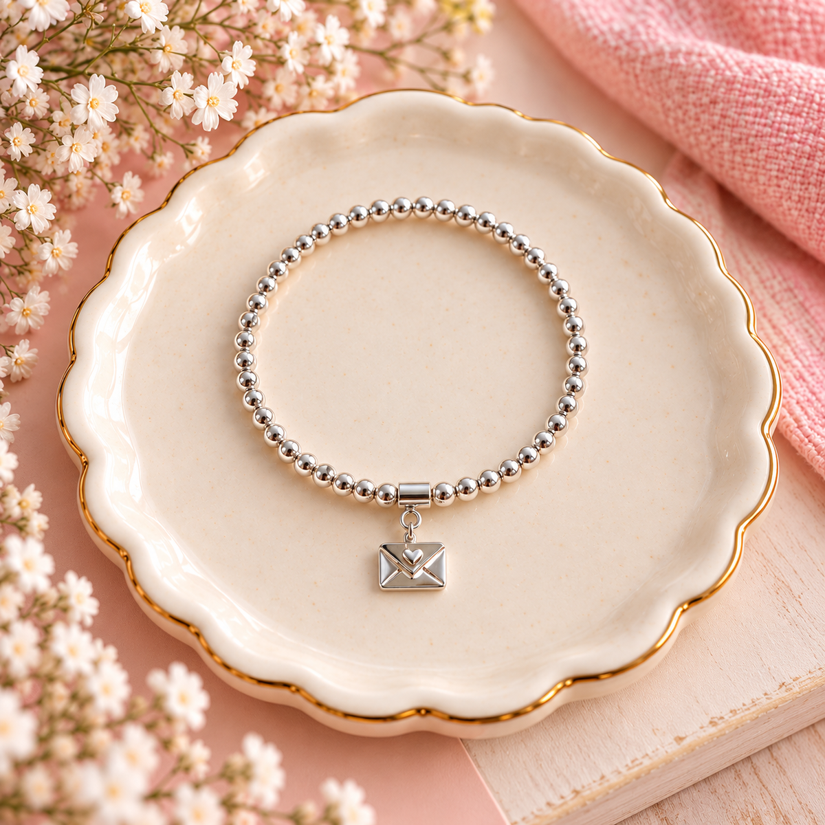 Sterling Silver Love Envelope Bead Bracelet