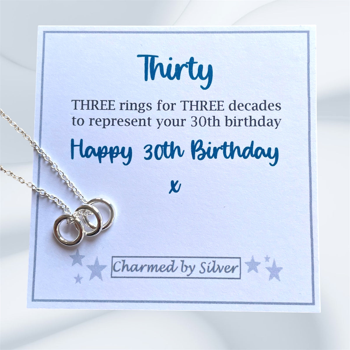 Sterling Silver Decade Ring Necklace - thirty, forty, fifty birthday