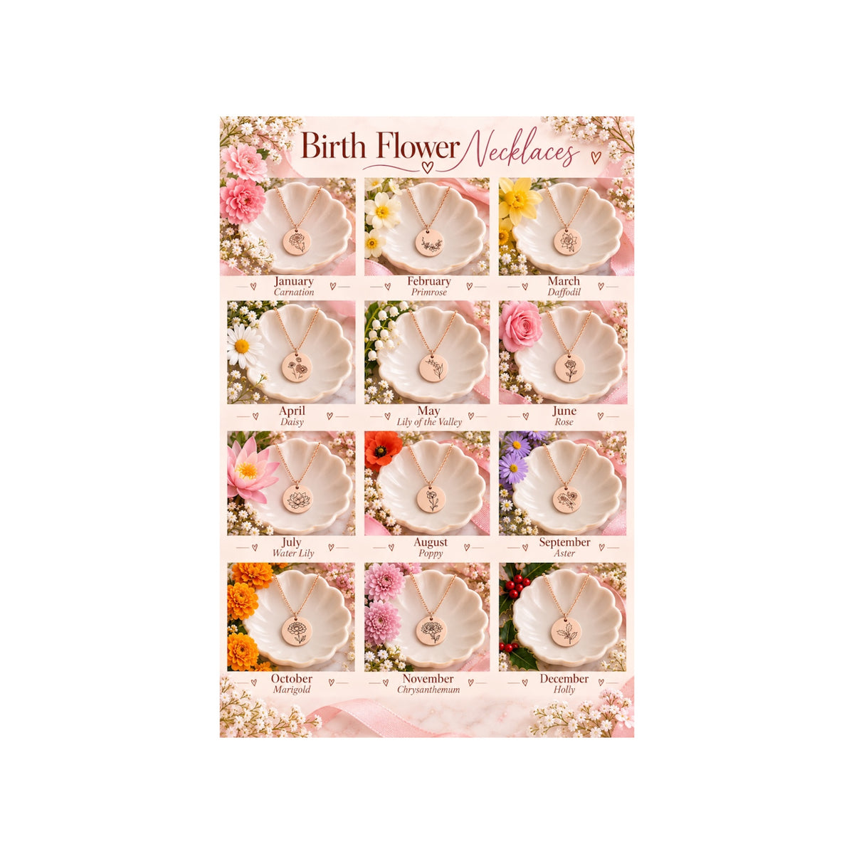 Rose Gold Birth Month Flower Necklace