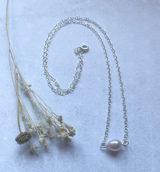 Sterling Silver Powder Pink Freshwater Pearl Necklace