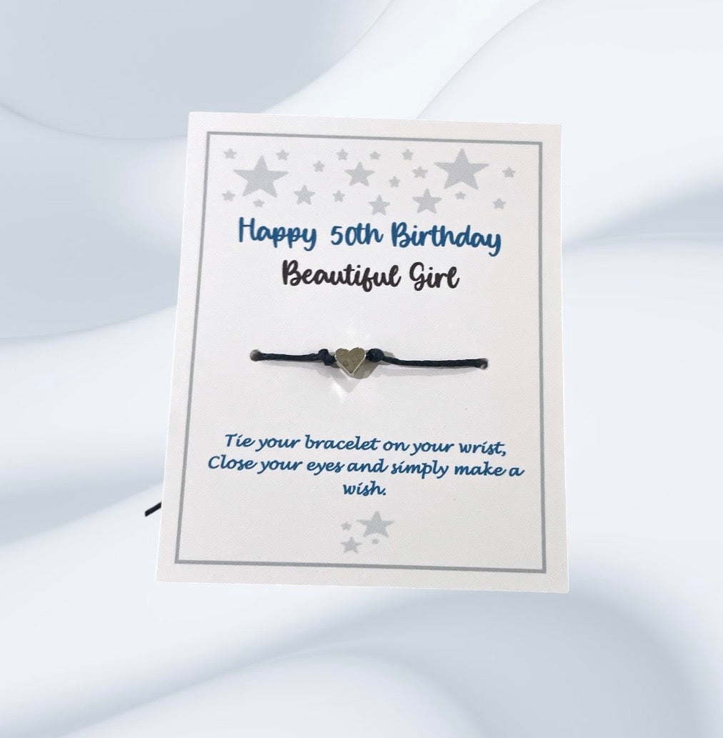 Birthday Girl Heart Navy Wish bracelets - choose your age 18/21/30/4/50/60