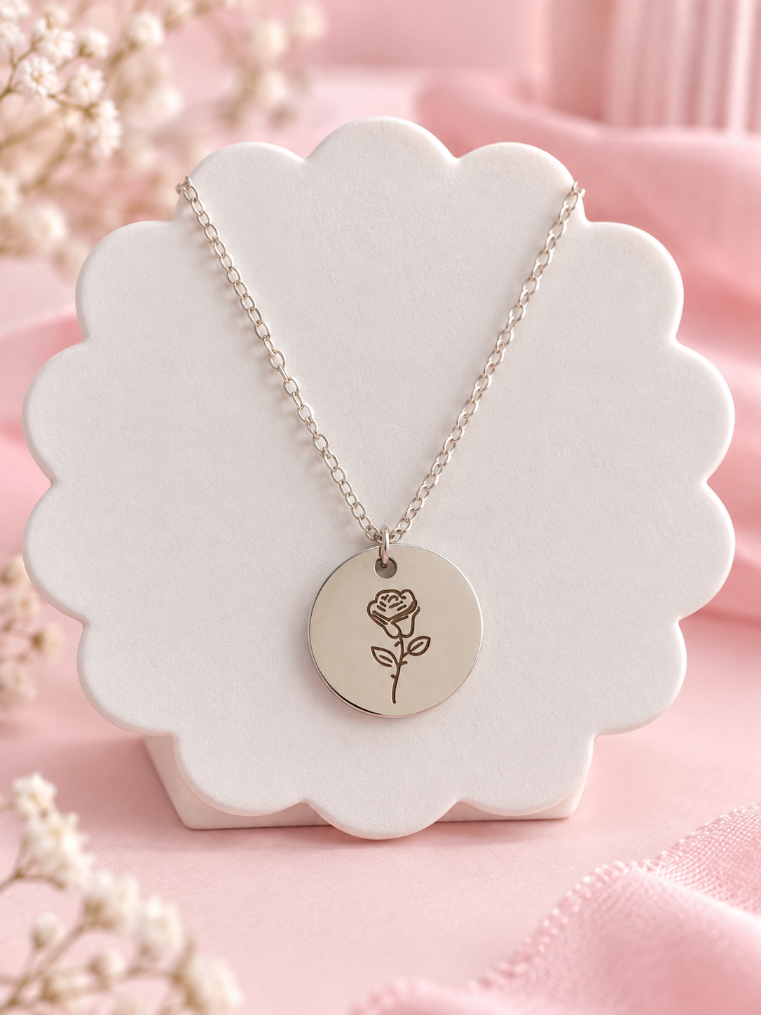 Silver Birth Month Flower Necklace