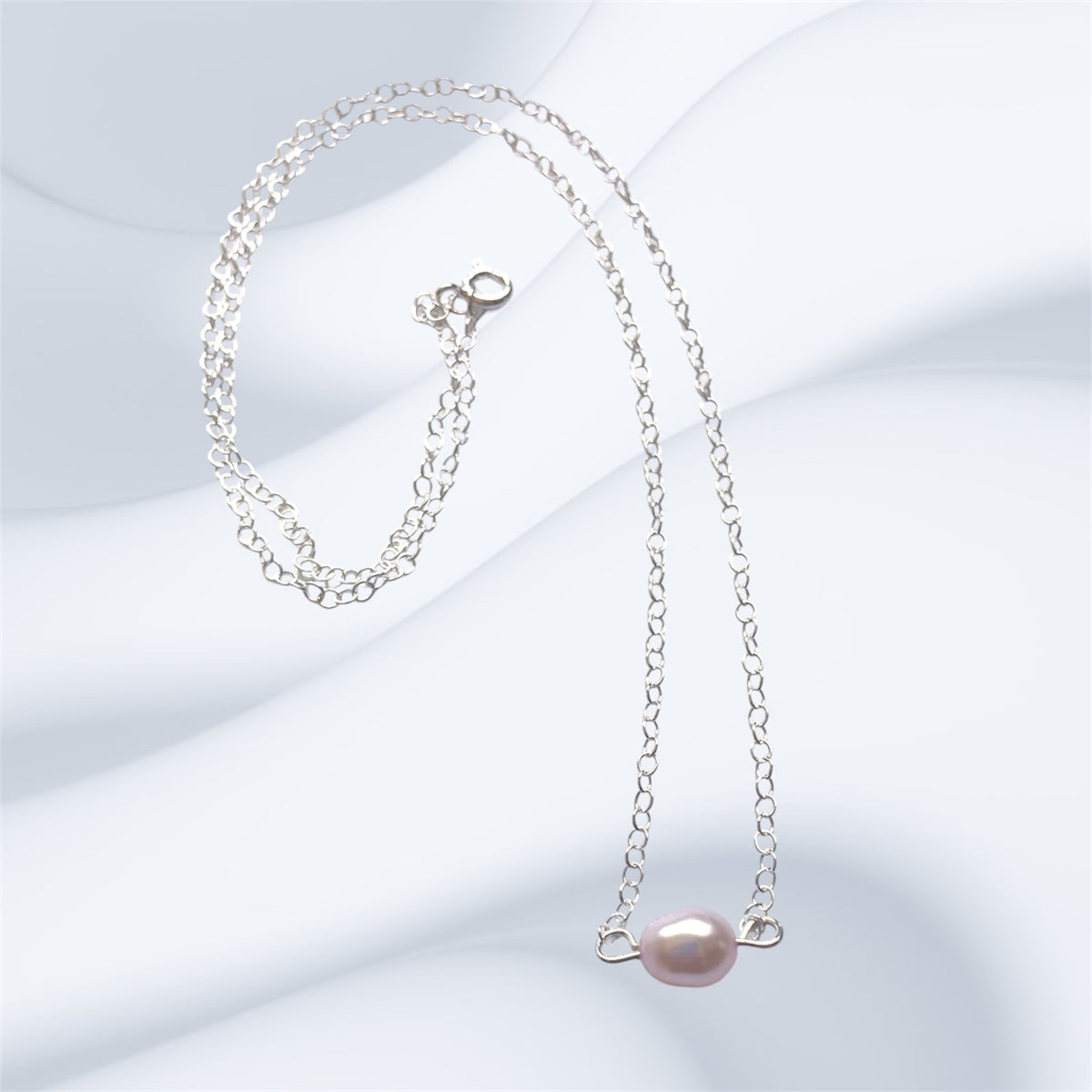 Sterling Silver Powder Pink Freshwater Pearl 10mm Hoops and Necklace Set