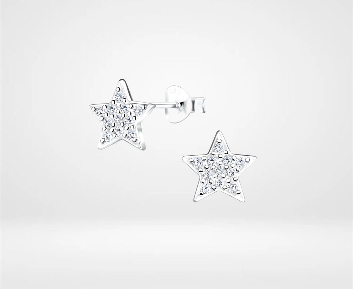 Sterling Silver Cubic Zirconia Star Earrings