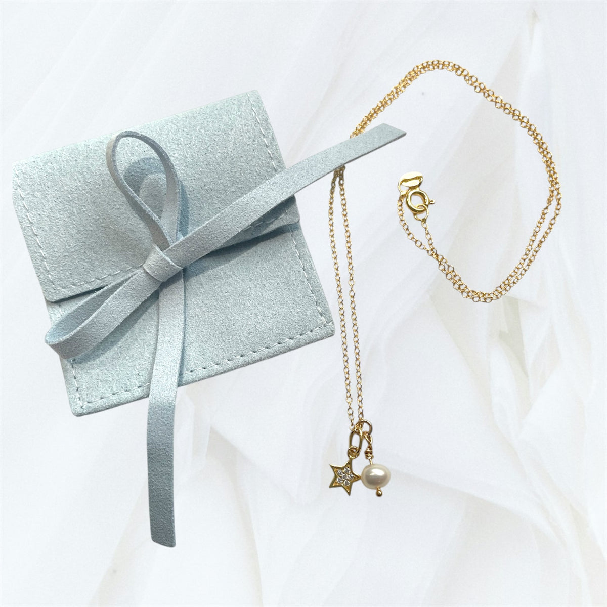Gold Vermeil Cubic Zirconia Star Charm & Freshwater Pearl