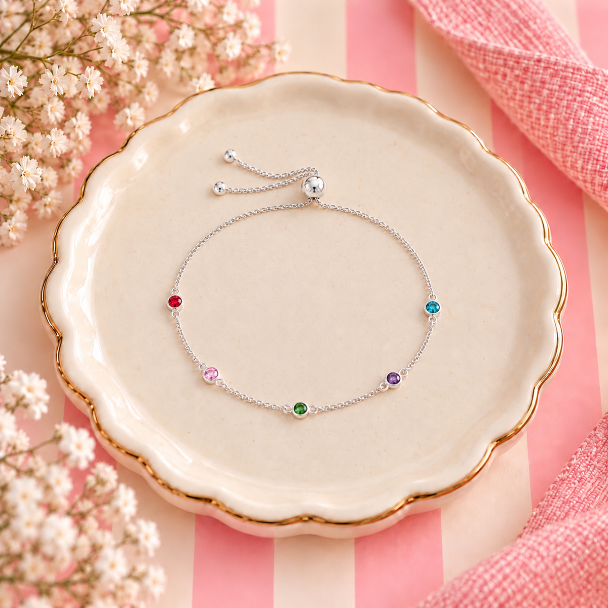 Sterling Silver Gem Adjustable Bracelet