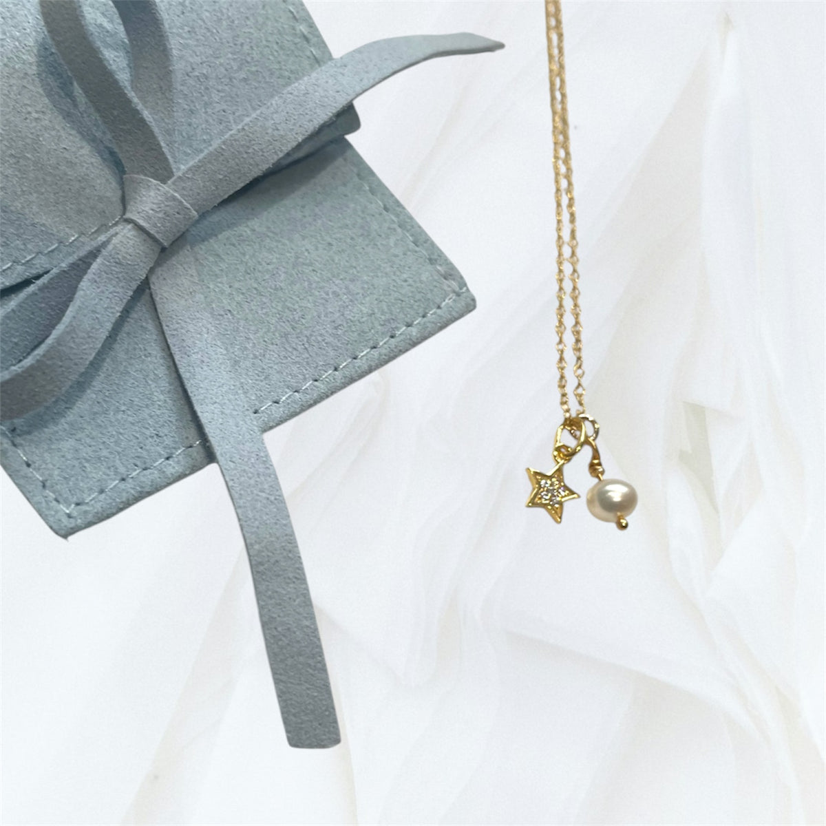 Gold Vermeil Cubic Zirconia Star Charm & Freshwater Pearl