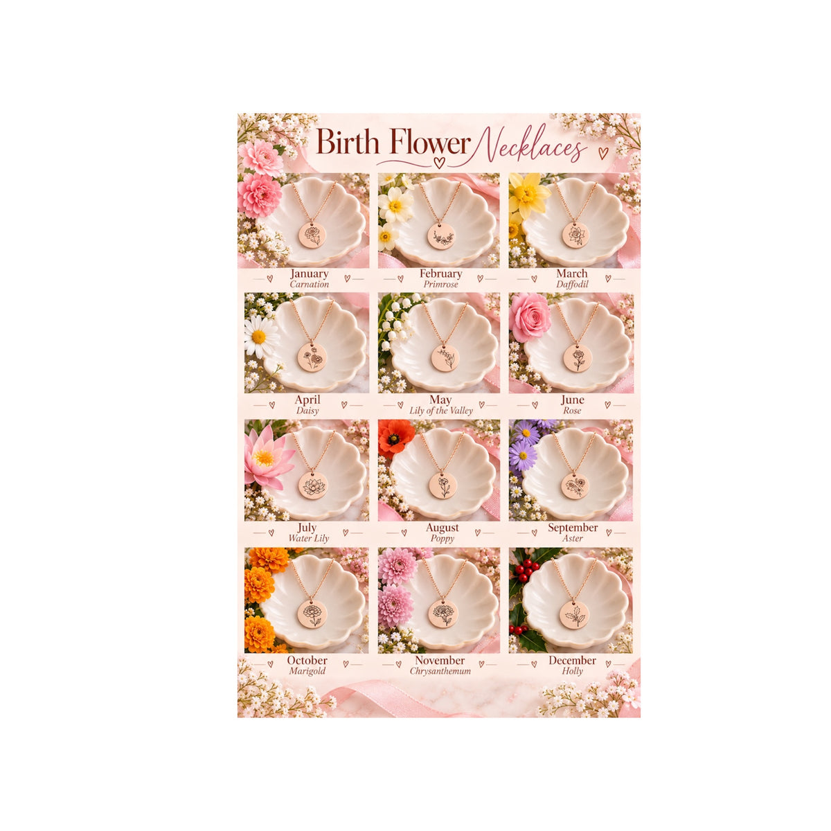 Rose Gold Birth Month Flower Necklace