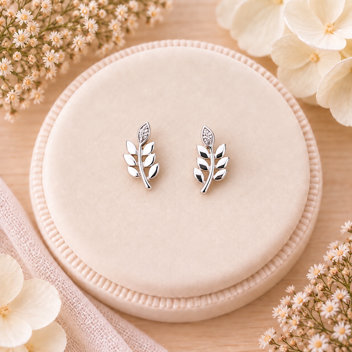 Sterling Silver Cubic Zirconia Leaf Earrings