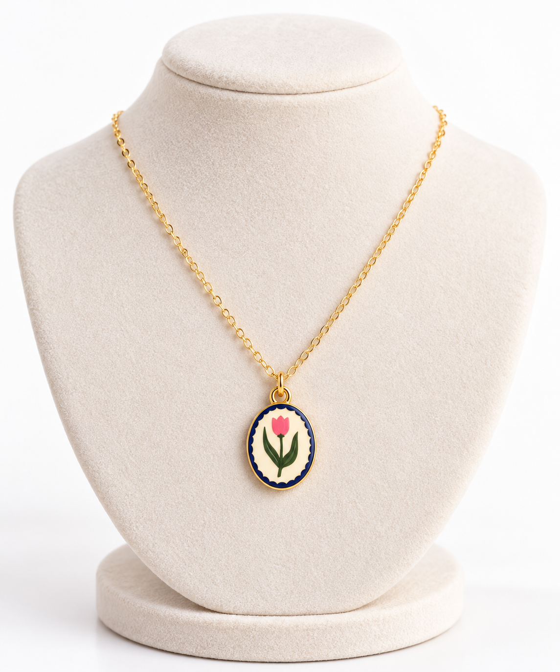 Gold Tulip Pendant Charm Necklace