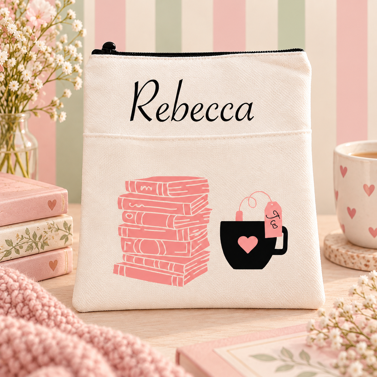 Personalised Book Lover Book Sleeve - Books & Tea