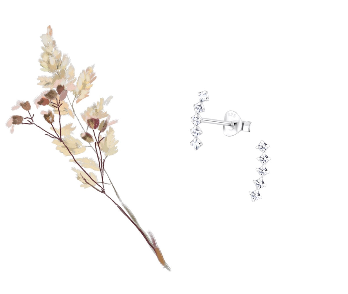 Sterling Silver Cubic Zirconia Stem Earrings