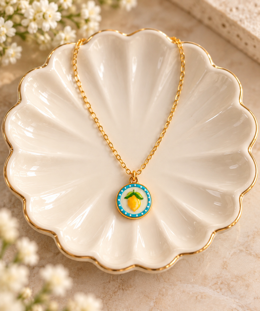 Gold Lemon Pendant Charm Necklace