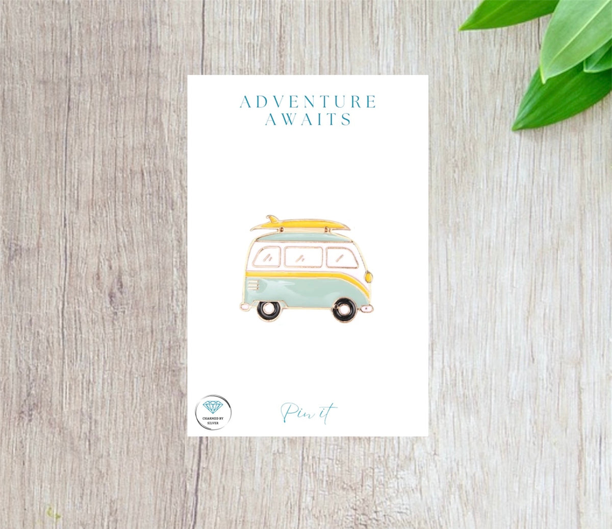 Adventure Awaits Camper Van & Surf Board Enamel Pin