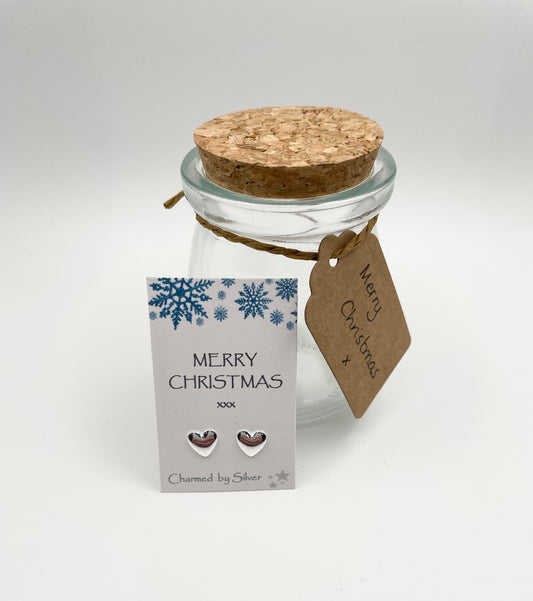 Sterling Silver Heart Earrings - Merry Christmas