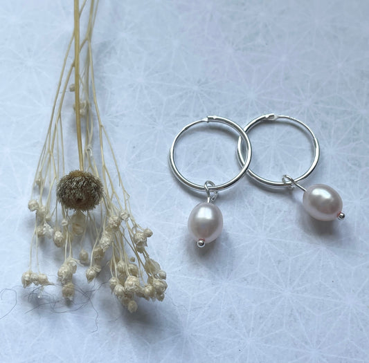 Sterling Silver Powder Pink Freshwater Pearl 16mm Hoops