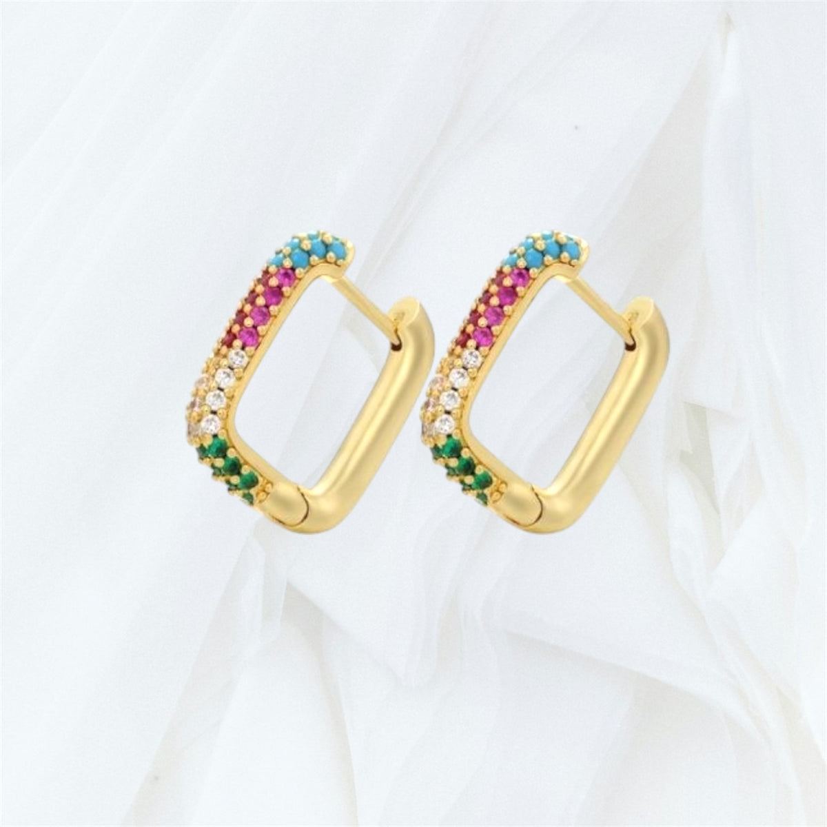 Gold Plated Rainbow Cubic Zirconia Hoop Earrings
