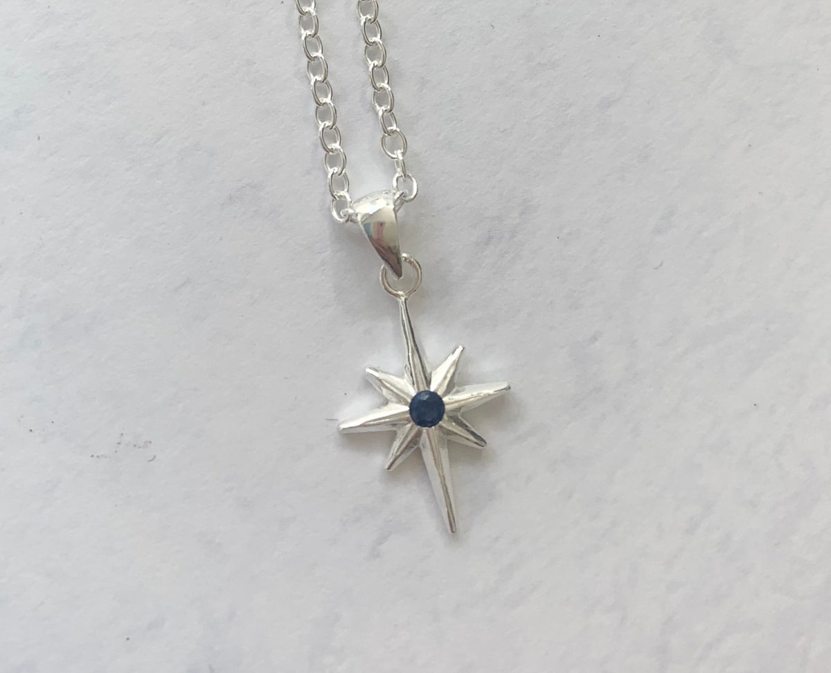 Sterling Silver North Star Sapphire Cubic Zirconia Necklace