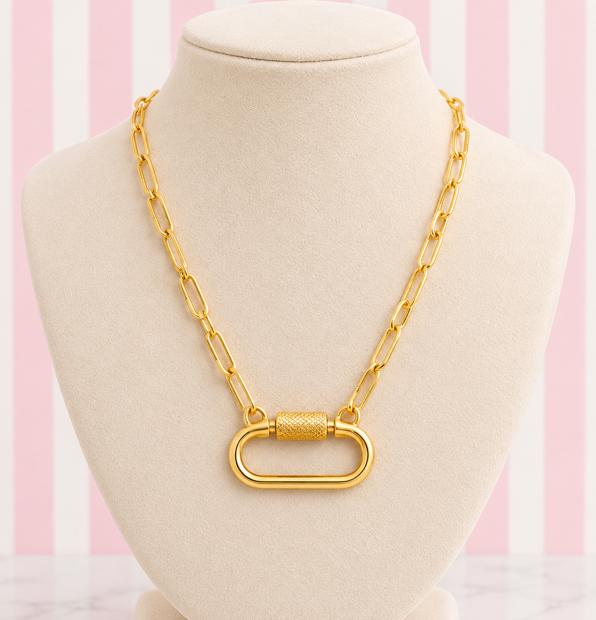 24k Gold Plated Carabiner Clip Charm Necklace Chain - add your charms