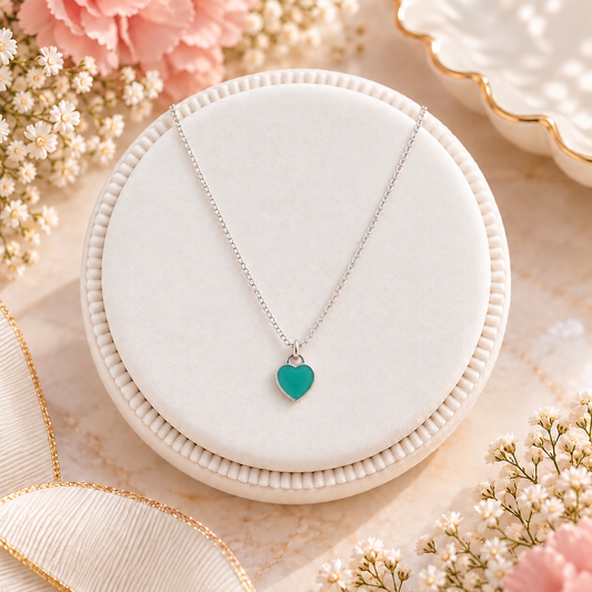 Sterling Silver Mint Heart Necklace